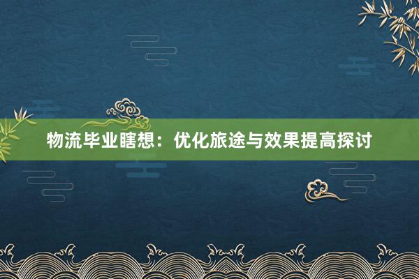 物流毕业瞎想：优化旅途与效果提高探讨